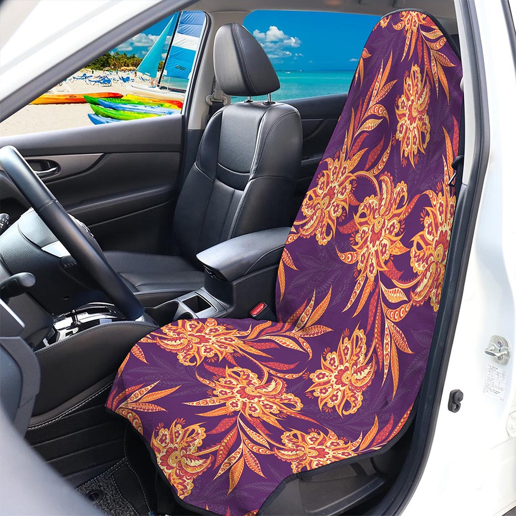 Tangerine Floral Bohemian Pattern Print Waterproof Car Seat Cover