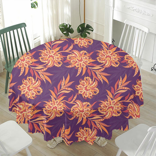Tangerine Floral Bohemian Pattern Print Waterproof Round Tablecloth