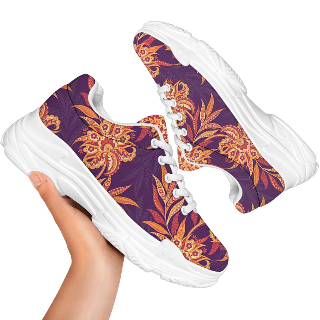 Tangerine Floral Bohemian Pattern Print White Chunky Shoes