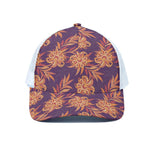 Tangerine Floral Bohemian Pattern Print White Mesh Trucker Cap