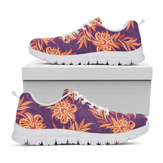 Tangerine Floral Bohemian Pattern Print White Running Shoes