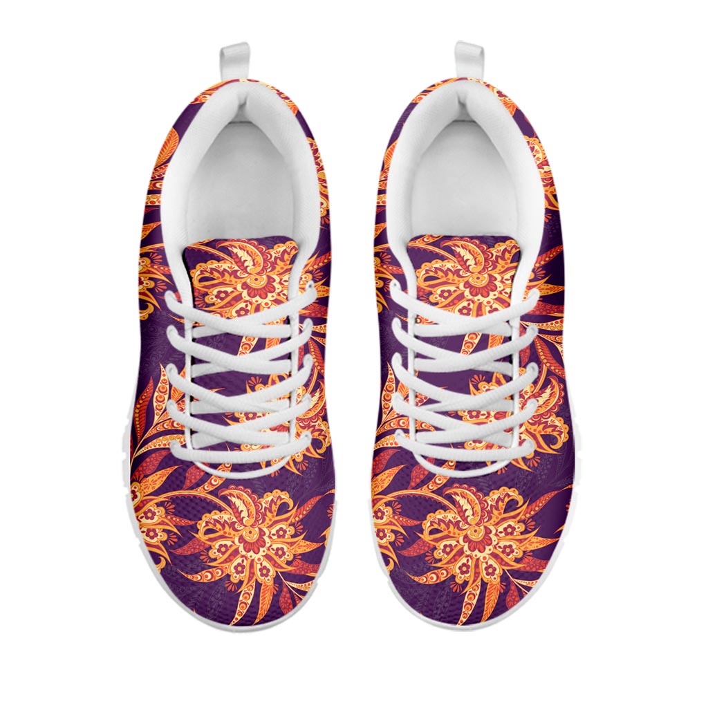 Tangerine Floral Bohemian Pattern Print White Running Shoes