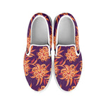 Tangerine Floral Bohemian Pattern Print White Slip On Sneakers