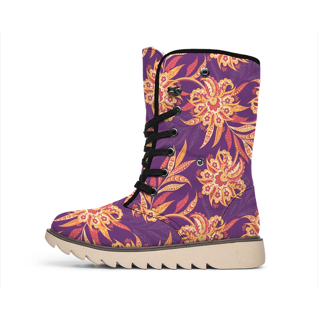 Tangerine Floral Bohemian Pattern Print Winter Boots