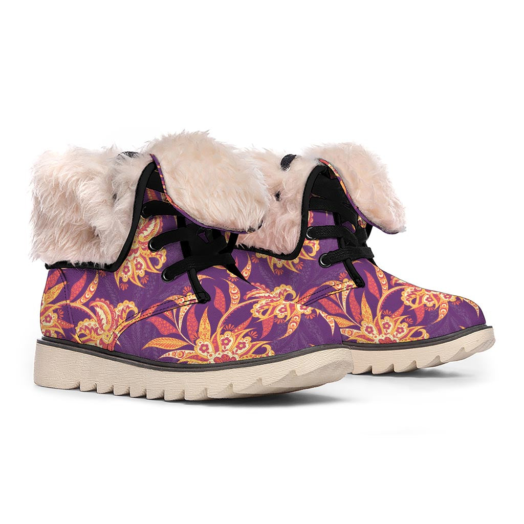 Tangerine Floral Bohemian Pattern Print Winter Boots