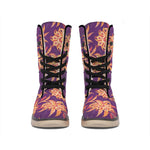 Tangerine Floral Bohemian Pattern Print Winter Boots