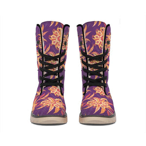 Tangerine Floral Bohemian Pattern Print Winter Boots