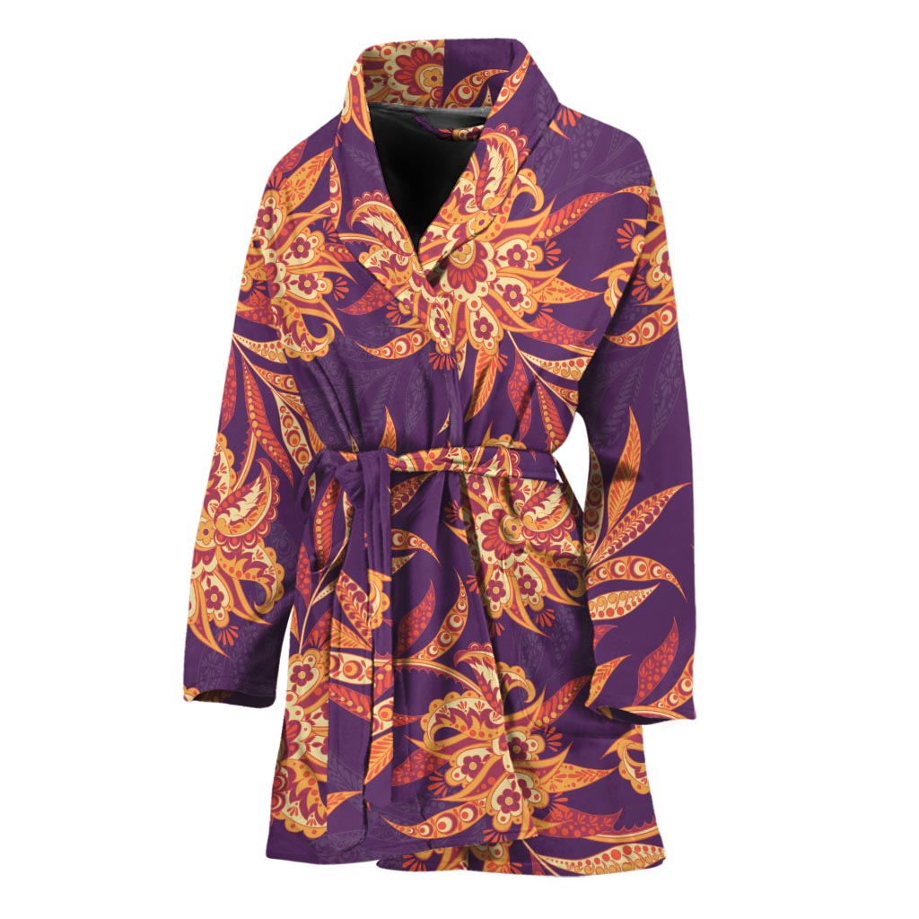 Tangerine Floral Bohemian Pattern Print Women's Bathrobe