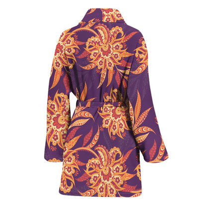 Tangerine Floral Bohemian Pattern Print Women's Bathrobe