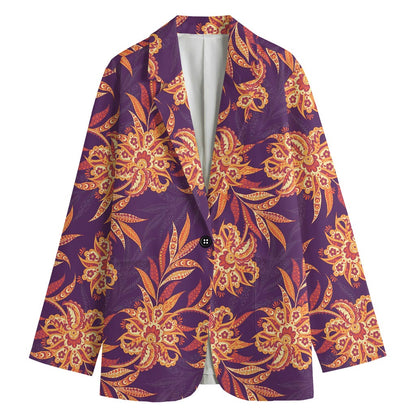 Tangerine Floral Bohemian Pattern Print Women's Blazer