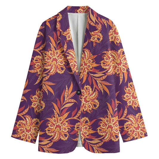 Tangerine Floral Bohemian Pattern Print Women's Blazer