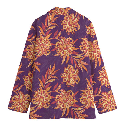 Tangerine Floral Bohemian Pattern Print Women's Blazer