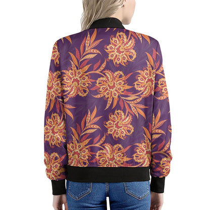 Tangerine Floral Bohemian Pattern Print Women's Bomber Jacket