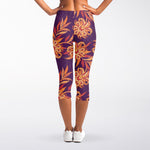 Tangerine Floral Bohemian Pattern Print Women's Capri Leggings