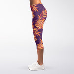 Tangerine Floral Bohemian Pattern Print Women's Capri Leggings