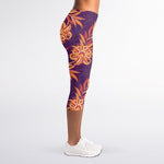 Tangerine Floral Bohemian Pattern Print Women's Capri Leggings