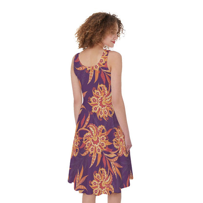 Tangerine Floral Bohemian Pattern Print Women's Sleeveless Dress