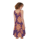 Tangerine Floral Bohemian Pattern Print Women's Sleeveless Dress