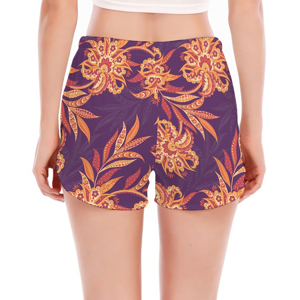 Tangerine Floral Bohemian Pattern Print Women's Split Running Shorts