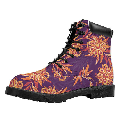 Tangerine Floral Bohemian Pattern Print Work Boots
