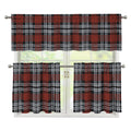 Tartan Knitted Pattern Print 3 Piece Kitchen Curtains