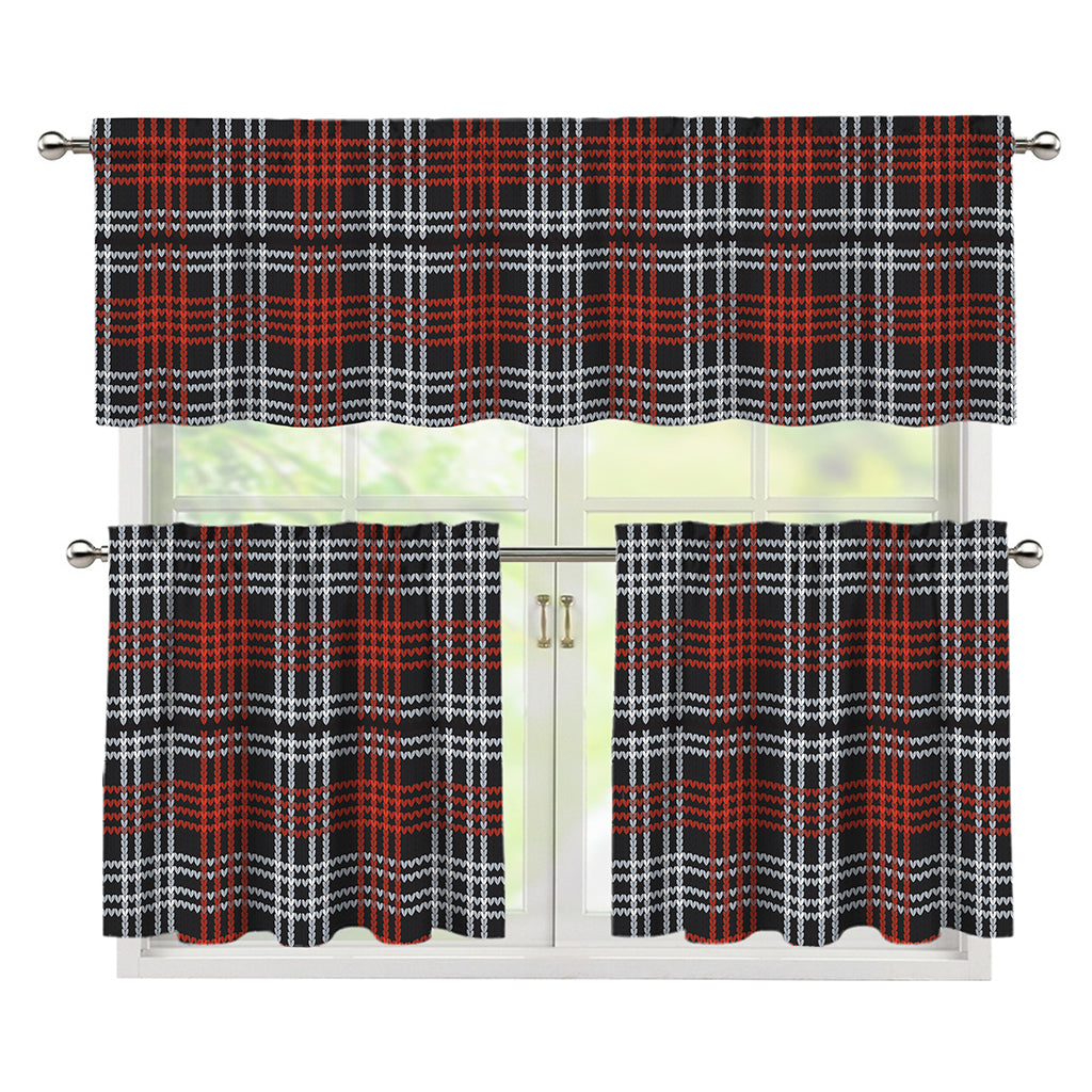 Tartan Knitted Pattern Print 3 Piece Kitchen Curtains