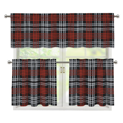 Tartan Knitted Pattern Print 3 Piece Kitchen Curtains