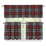 Tartan Knitted Pattern Print 3 Piece Kitchen Curtains
