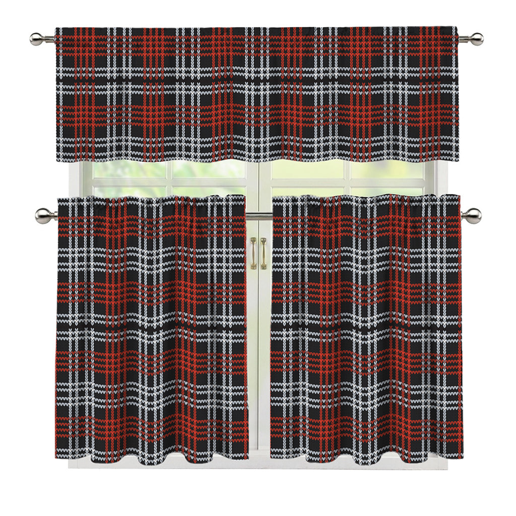 Tartan Knitted Pattern Print 3 Piece Kitchen Curtains