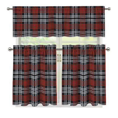 Tartan Knitted Pattern Print 3 Piece Kitchen Curtains