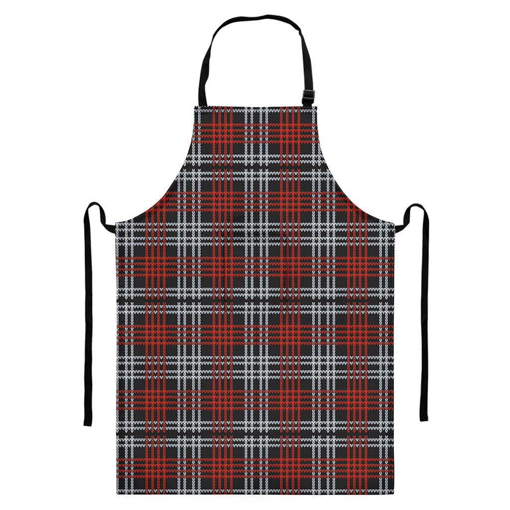 Tartan Knitted Pattern Print Bib Apron With Pocket