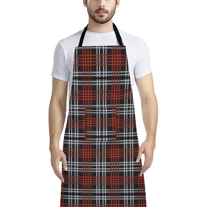 Tartan Knitted Pattern Print Bib Apron With Pocket