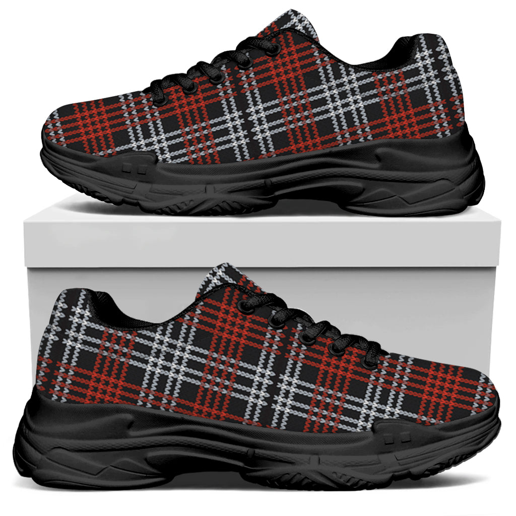 Tartan Knitted Pattern Print Black Chunky Shoes