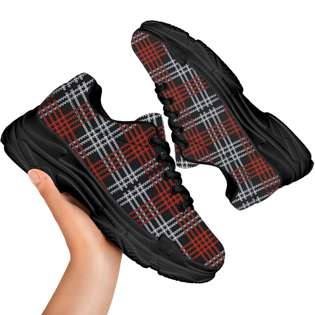 Tartan Knitted Pattern Print Black Chunky Shoes