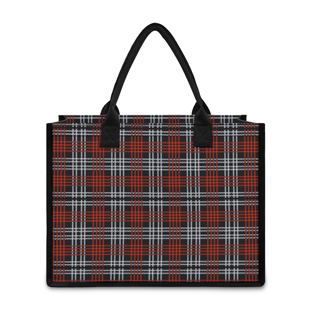 Tartan Knitted Pattern Print Canvas Tote Bag