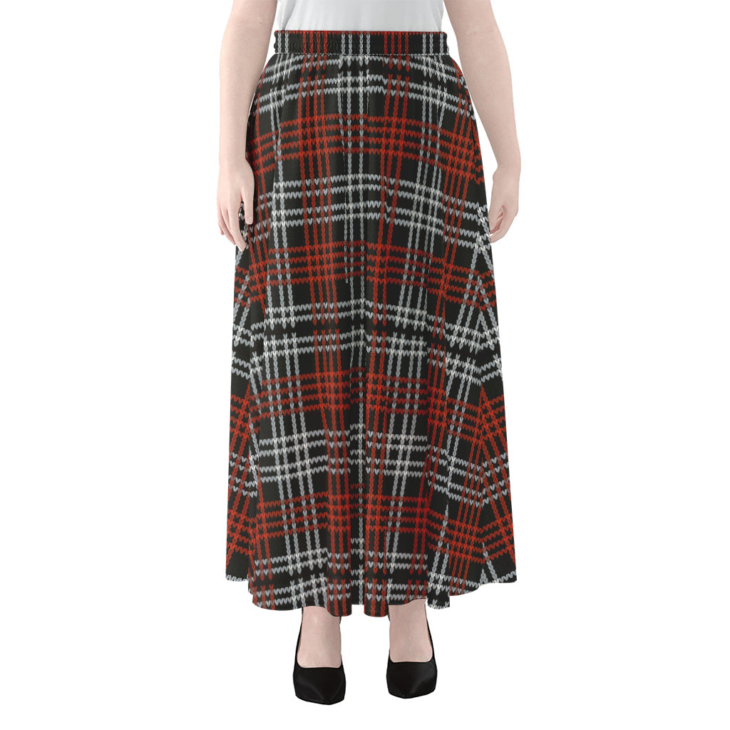 Tartan Knitted Pattern Print Chiffon Maxi Skirt