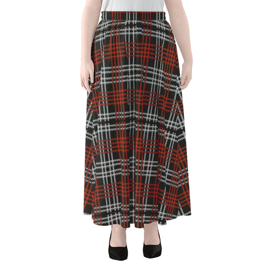Tartan Knitted Pattern Print Chiffon Maxi Skirt
