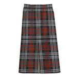 Tartan Knitted Pattern Print Cotton Front Slit Maxi Skirt