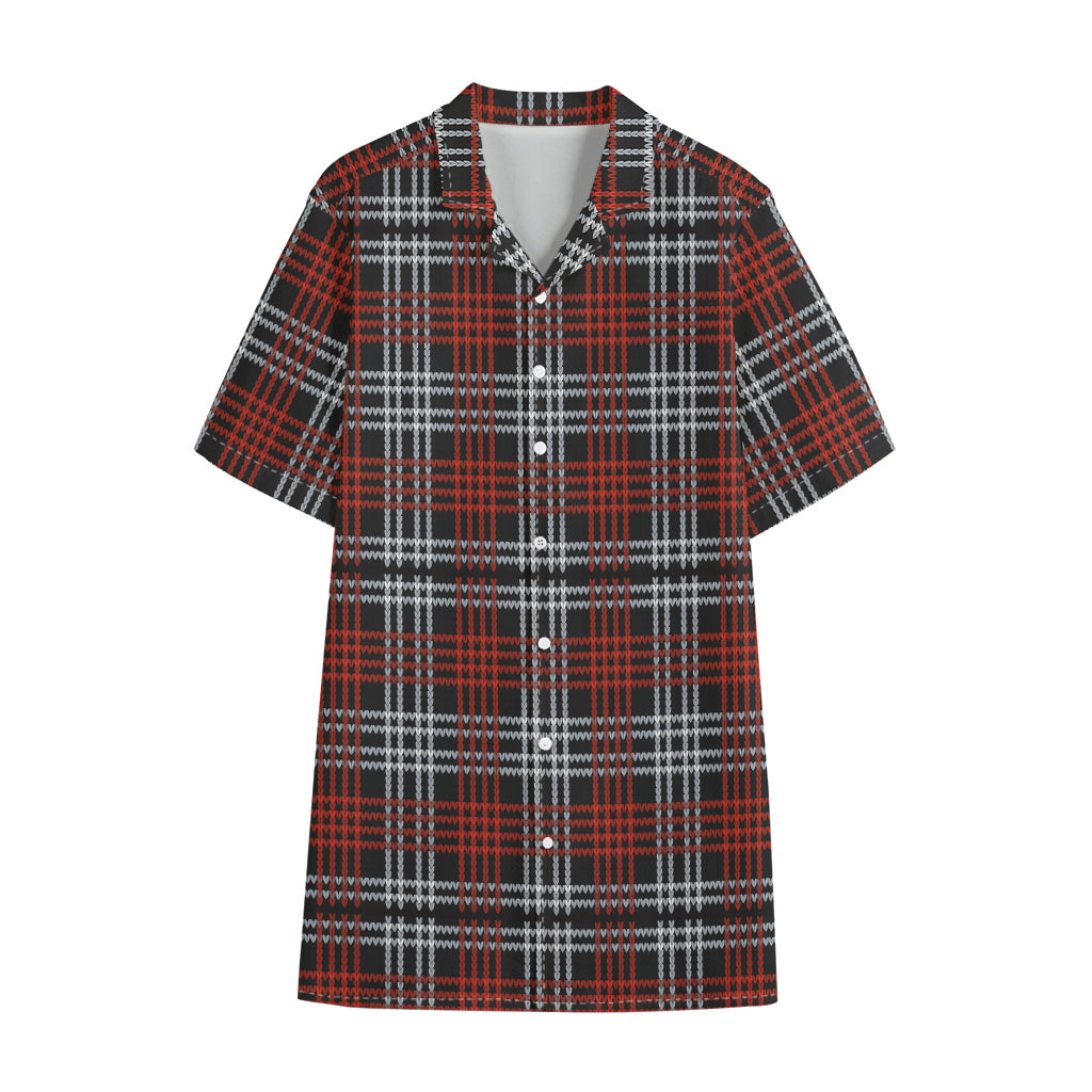 Tartan Knitted Pattern Print Cotton Hawaiian Shirt