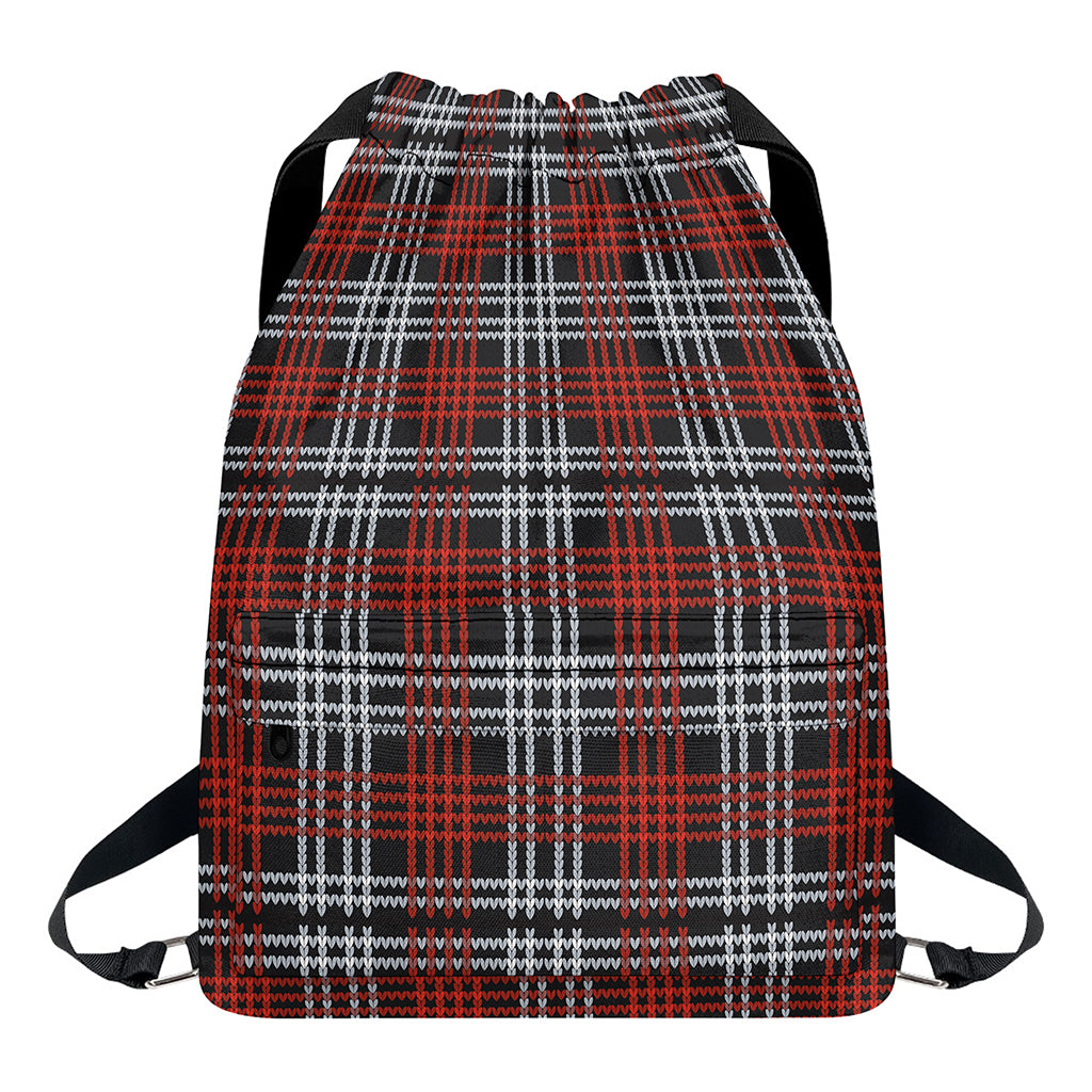 Tartan Knitted Pattern Print Drawstring Backpack