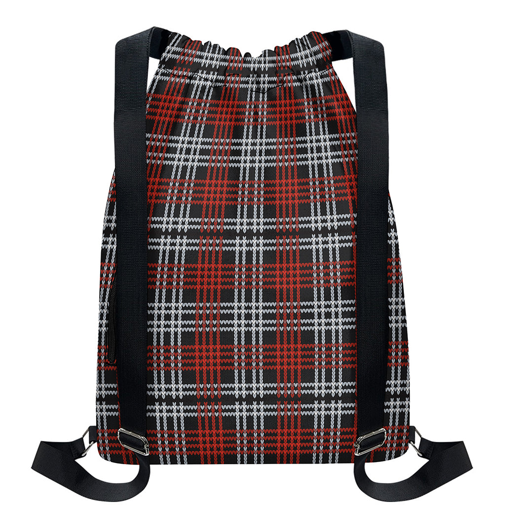 Tartan Knitted Pattern Print Drawstring Backpack