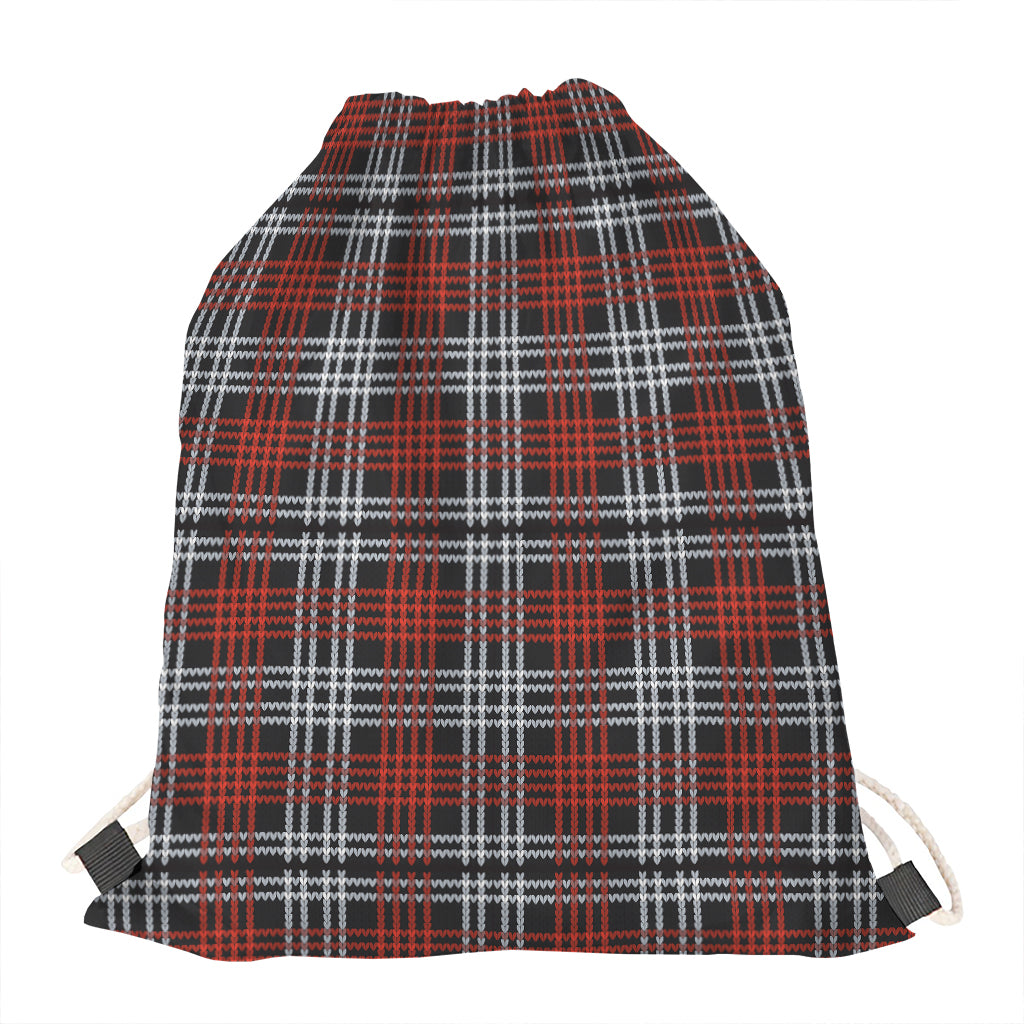 Tartan Knitted Pattern Print Drawstring Bag