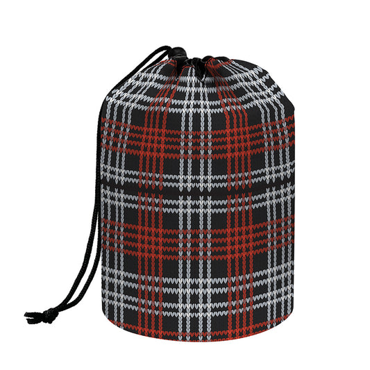 Tartan Knitted Pattern Print Drawstring Makeup Bag