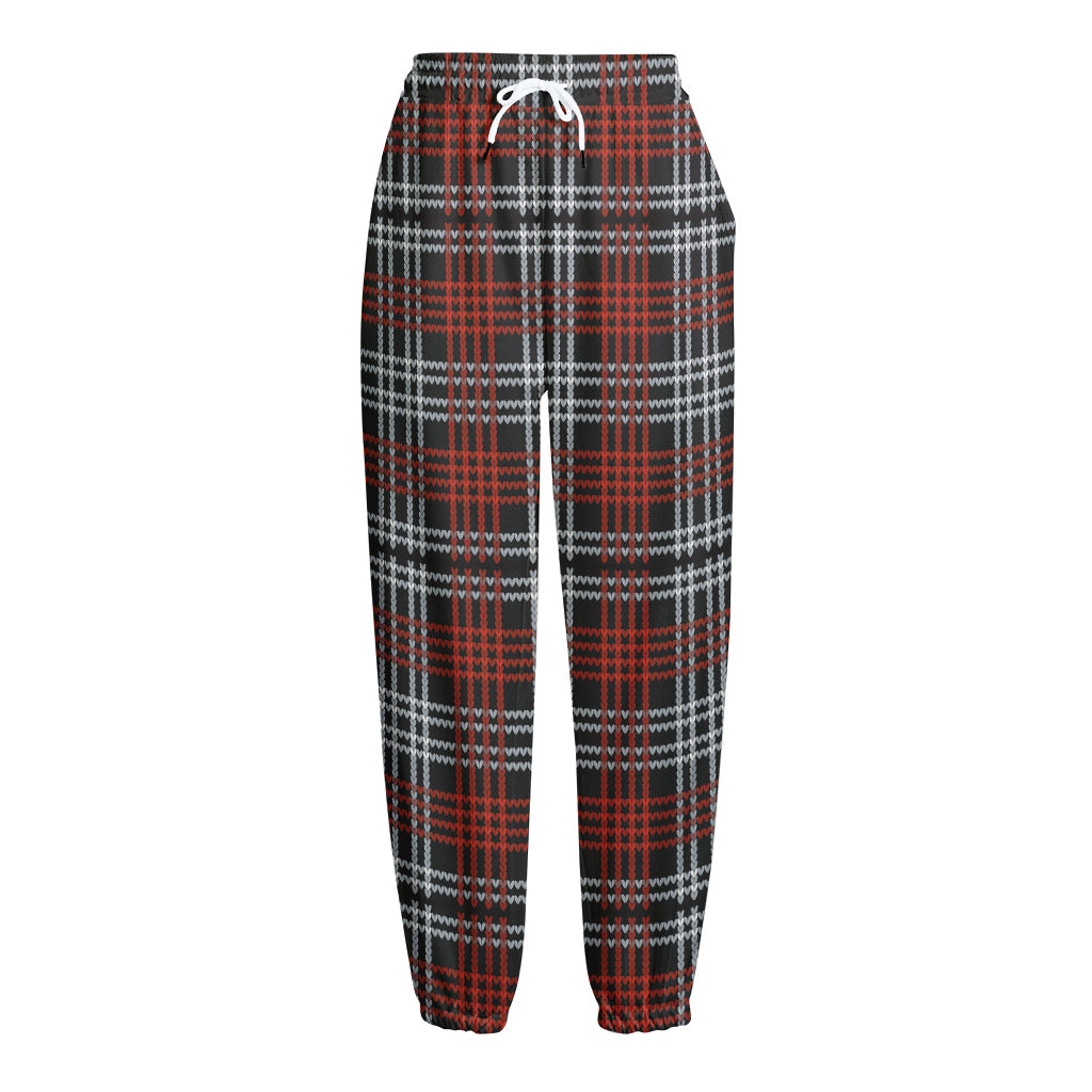 Tartan Knitted Pattern Print Fleece Lined Knit Pants
