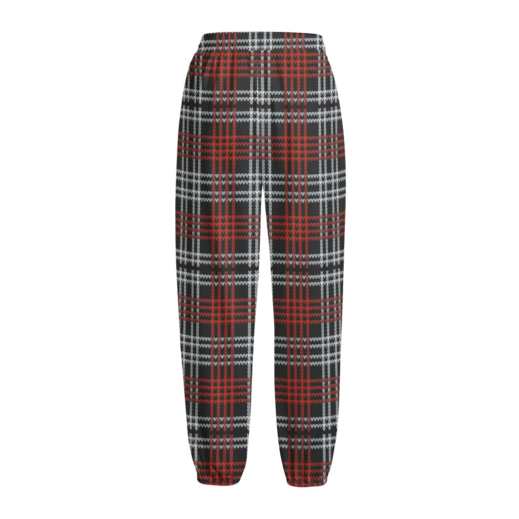 Tartan Knitted Pattern Print Fleece Lined Knit Pants
