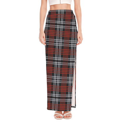 Tartan Knitted Pattern Print High Slit Maxi Skirt