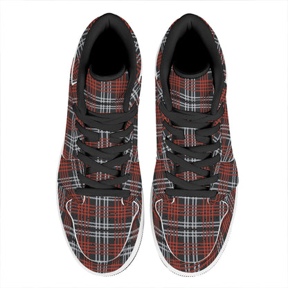 Tartan Knitted Pattern Print High Top Leather Sneakers