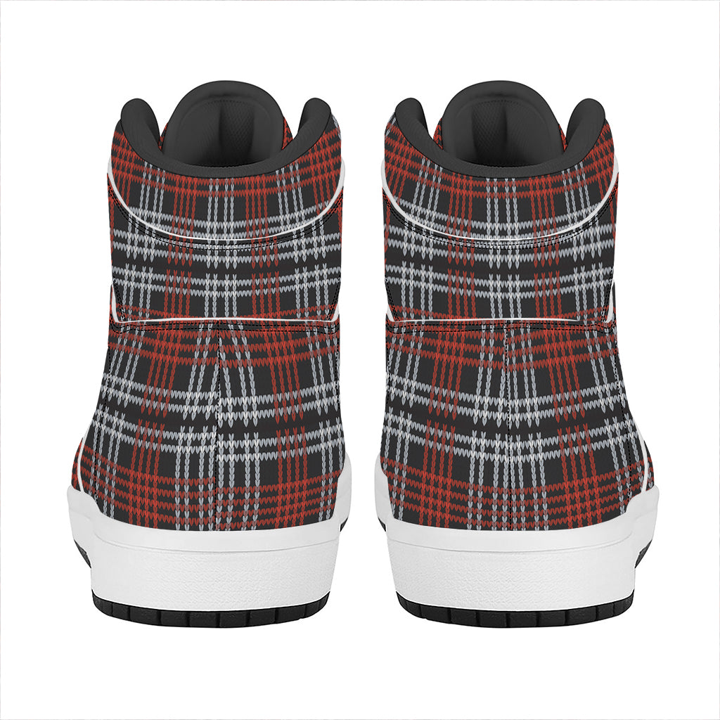 Tartan Knitted Pattern Print High Top Leather Sneakers