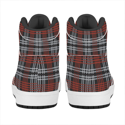 Tartan Knitted Pattern Print High Top Leather Sneakers