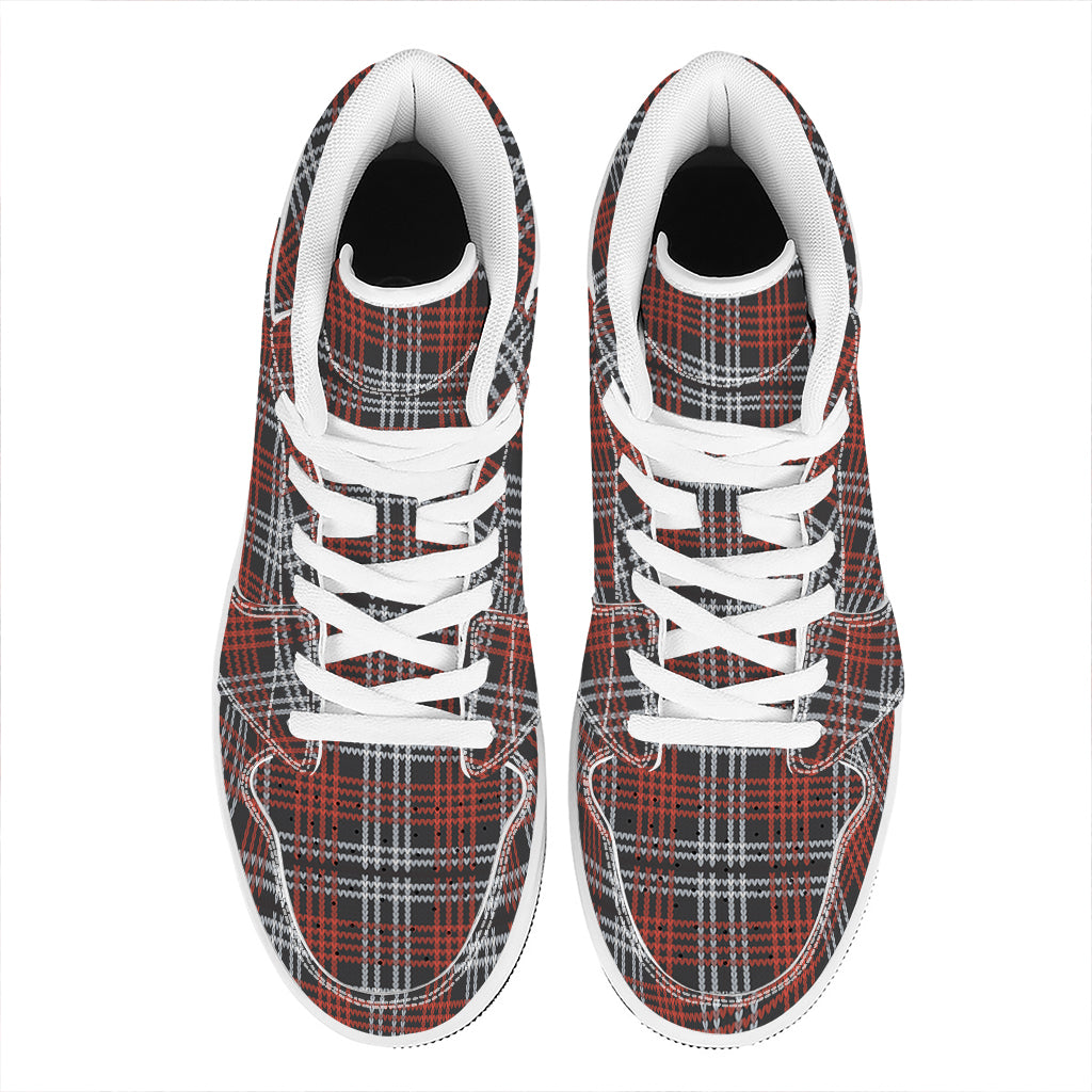Tartan Knitted Pattern Print High Top Leather Sneakers